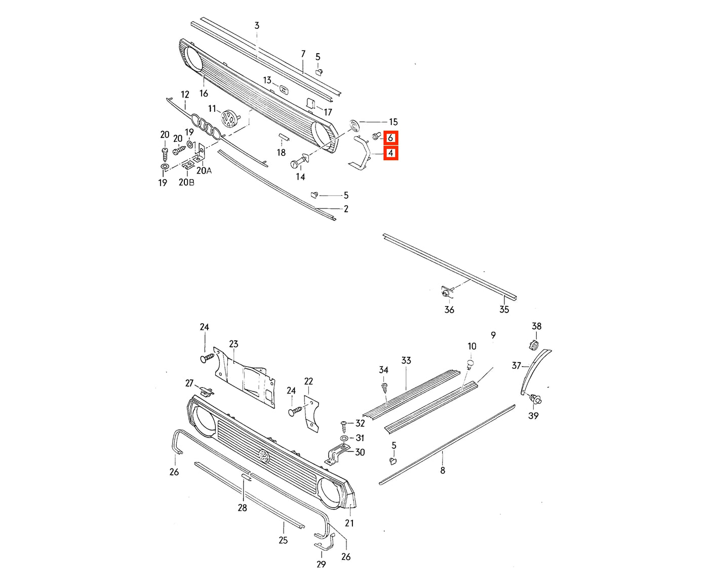 Baguette d’Angle de Calandre / Entourage de Phare pour Audi 50, 80, VW Polo 1 - Revvo