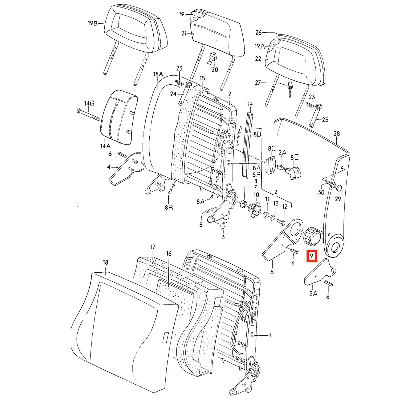 Molette de Réglage Dossier de Siège pour Audi 80, 90, 4000 et Quattro B2 (1978-1991)
