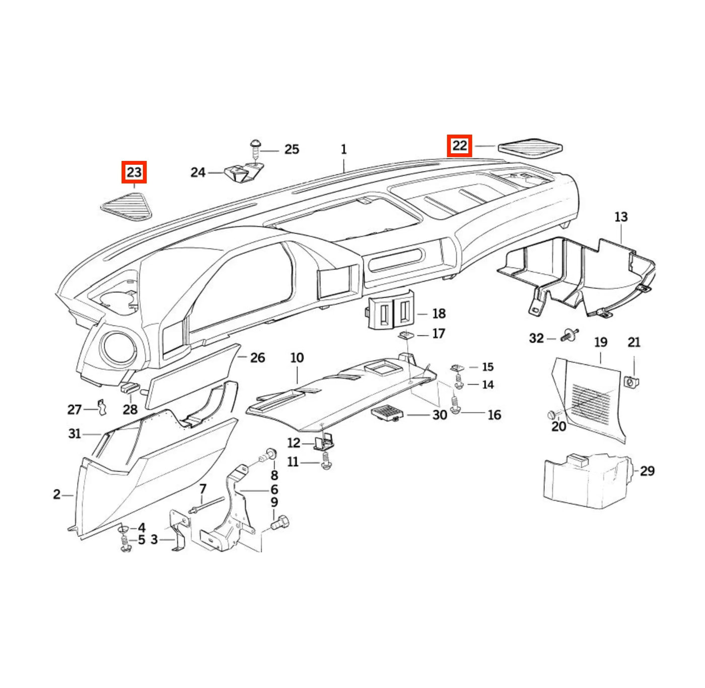 Grille Haut-Parleur Tableau de Bord pour BMW Série 5 E34 (1987-1996) - Revvo