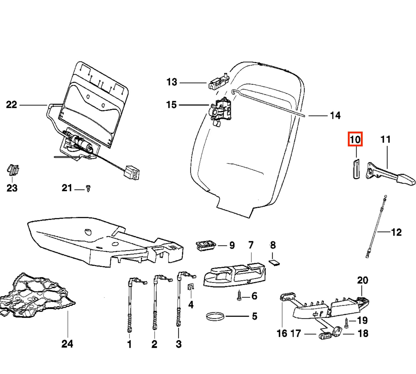 Cache / Garniture du Levier de Réglage Dossier du Siège pour BMW Série 3 E36 - Revvo
