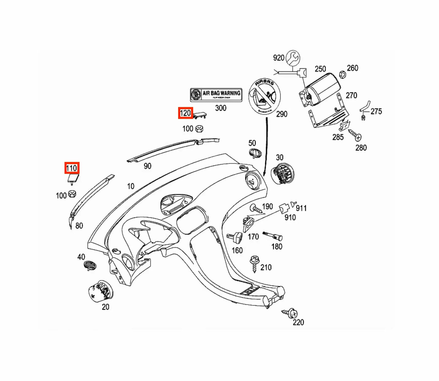 Cache Latéral Planche de Bord pour Mercedes SL R230 (Lot de 2) - Revvo