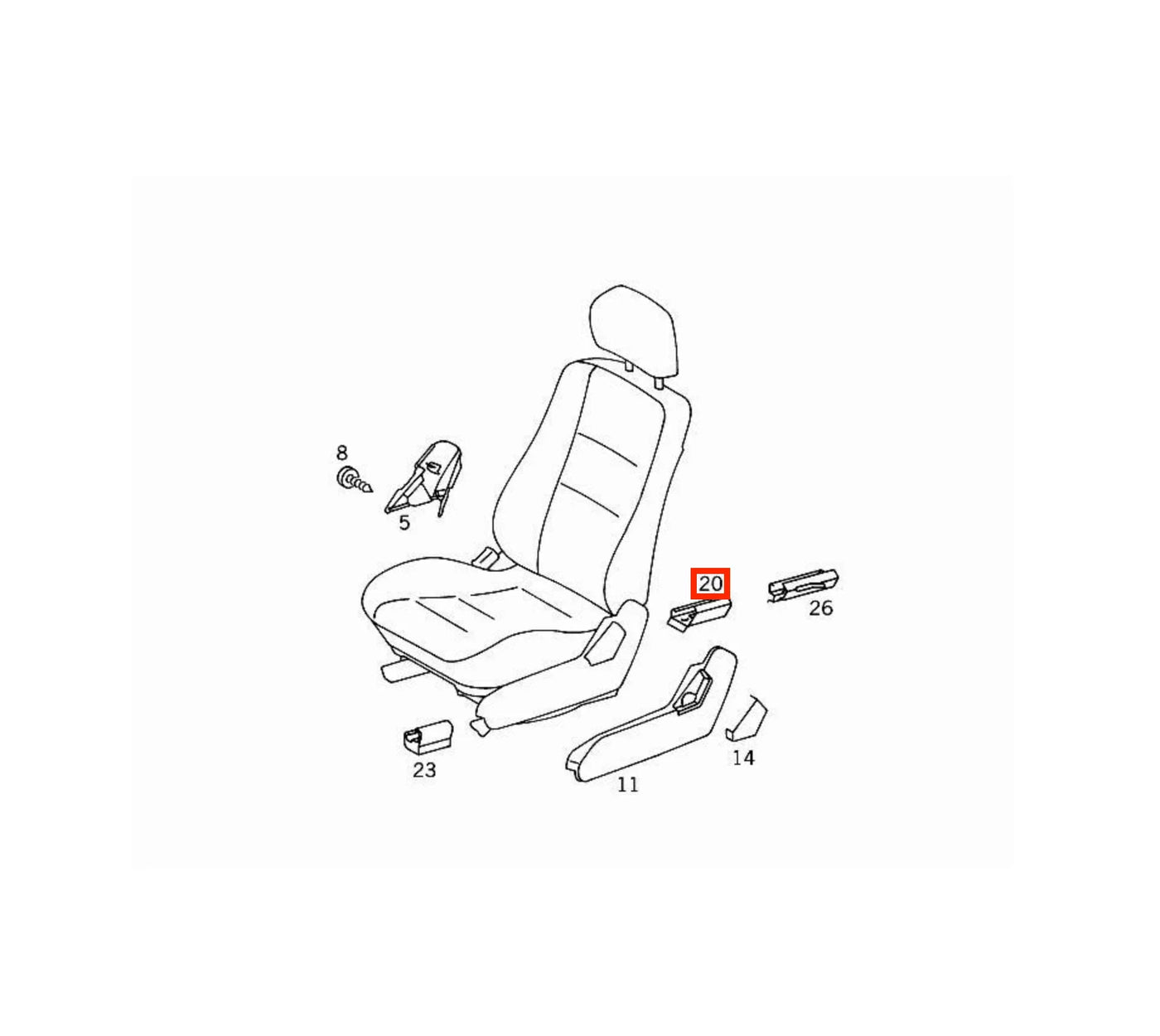 Garniture Rail de Siège pour Mercedes SLK R170, W202, CLK W208 et W210 - Revvo