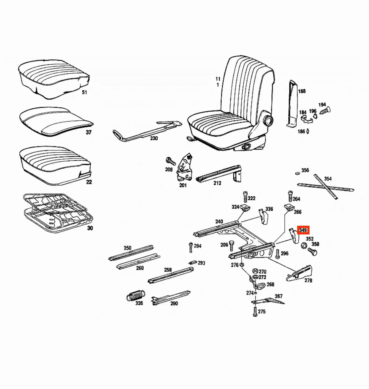 Garniture Latérale Inférieure de Siège Avant pour Mercedes W116 (1972-1980)