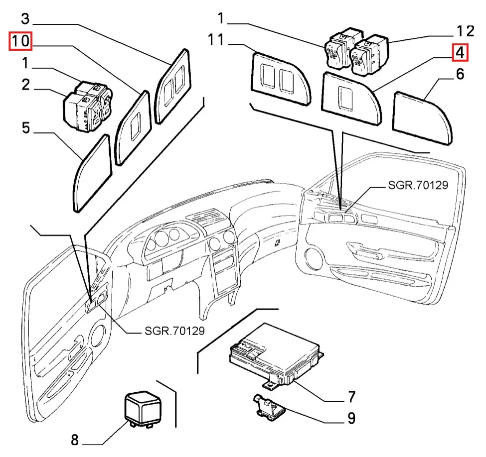 Garniture Commande de Vitre Passager pour Alfa Romeo 145 (1994-2001)