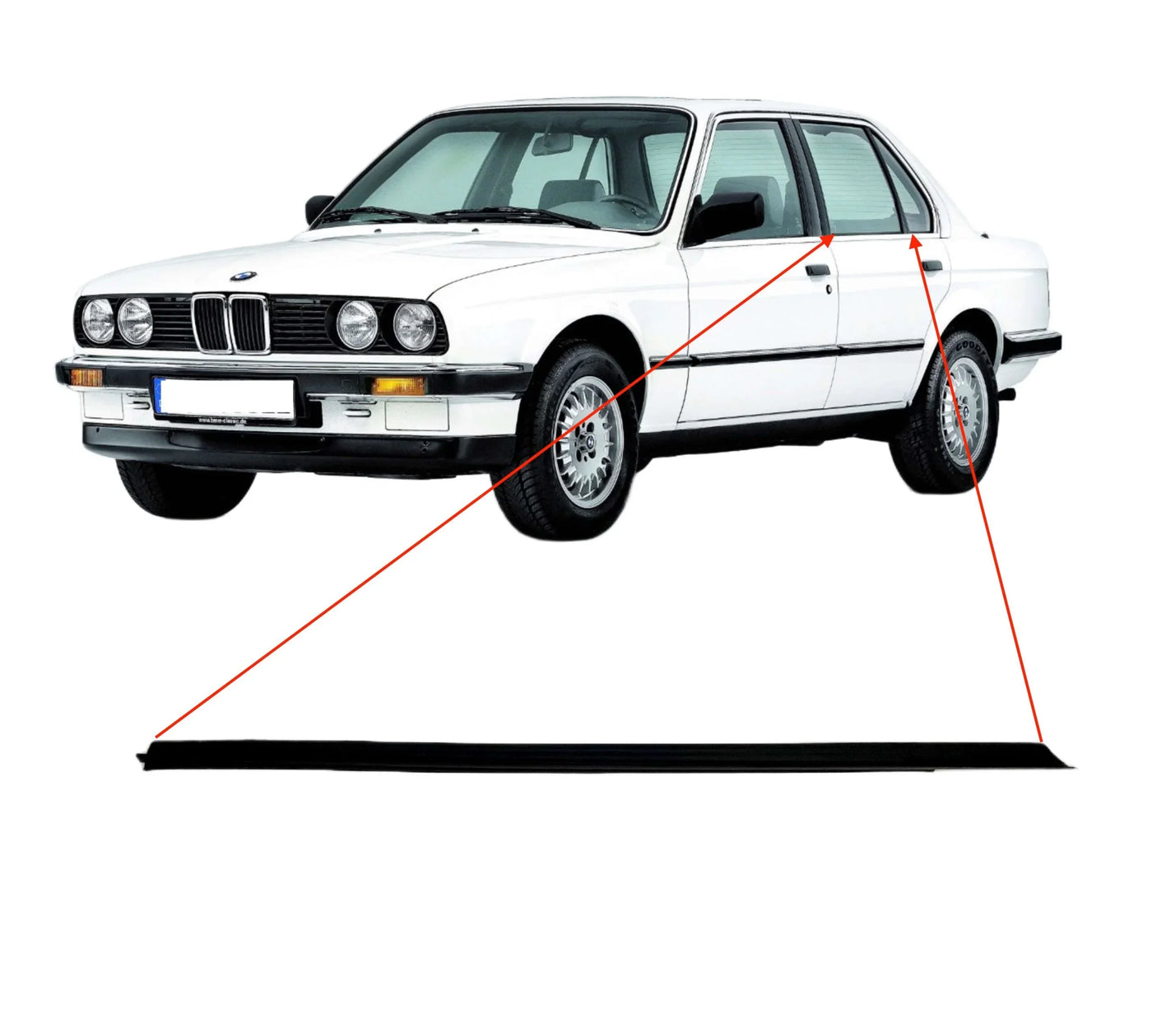 Lèche-Vitre Extérieur de Porte Arrière pour BMW E30 Berline (phase 2) - Revvo