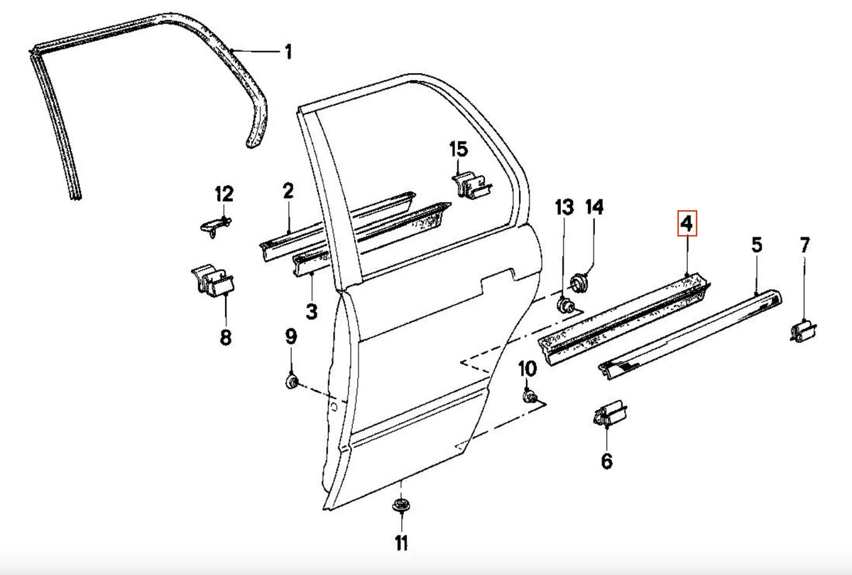 Lèche-Vitre Extérieur de Porte Arrière pour BMW E30 Berline (phase 2) - Revvo