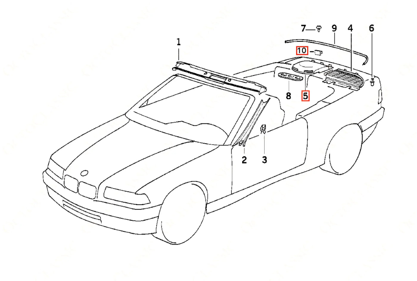 Cache Ceintures Arrière - BMW Série 3 E36 Cabriolet - Revvo