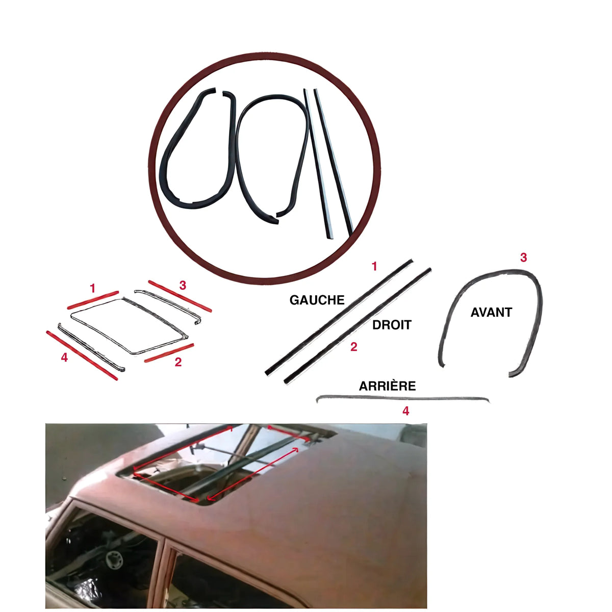 Kit Joints de Toit Ouvrant pour Mercedes Anciennes (W201, W114, W115, W108, W109, W123, S123, C123, W116, W126, C126, W110, W111, W112)