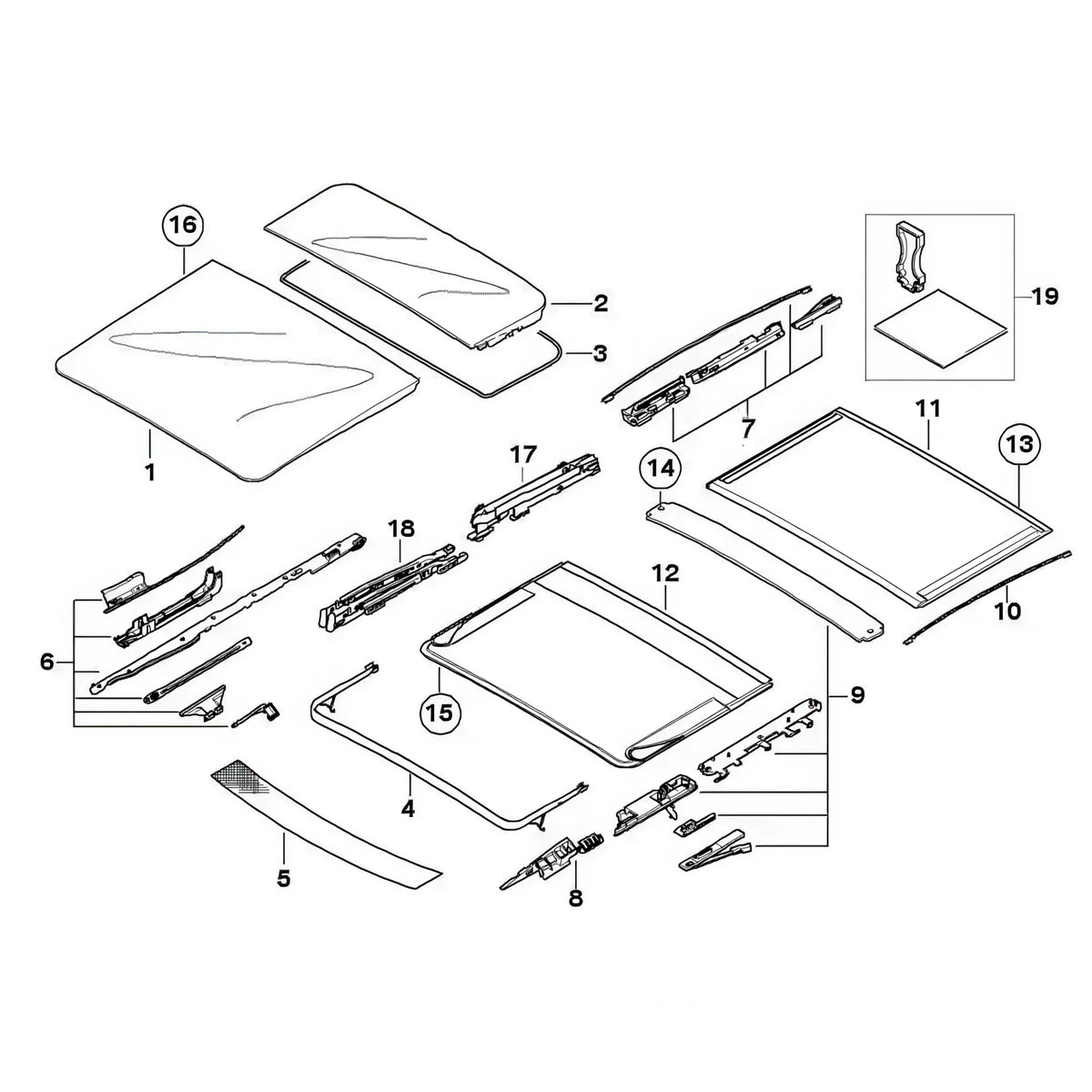 Kit de Réparation (16 pièces) de Rideau de Toit Ouvrant pour BMW E91, E61, E83, E53, E70, F15