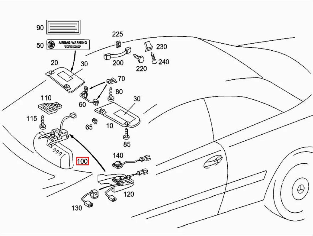 Coque Rétroviseur Intérieur Complète pour Mercedes R230, W215, W220 (Version 2) - Revvo