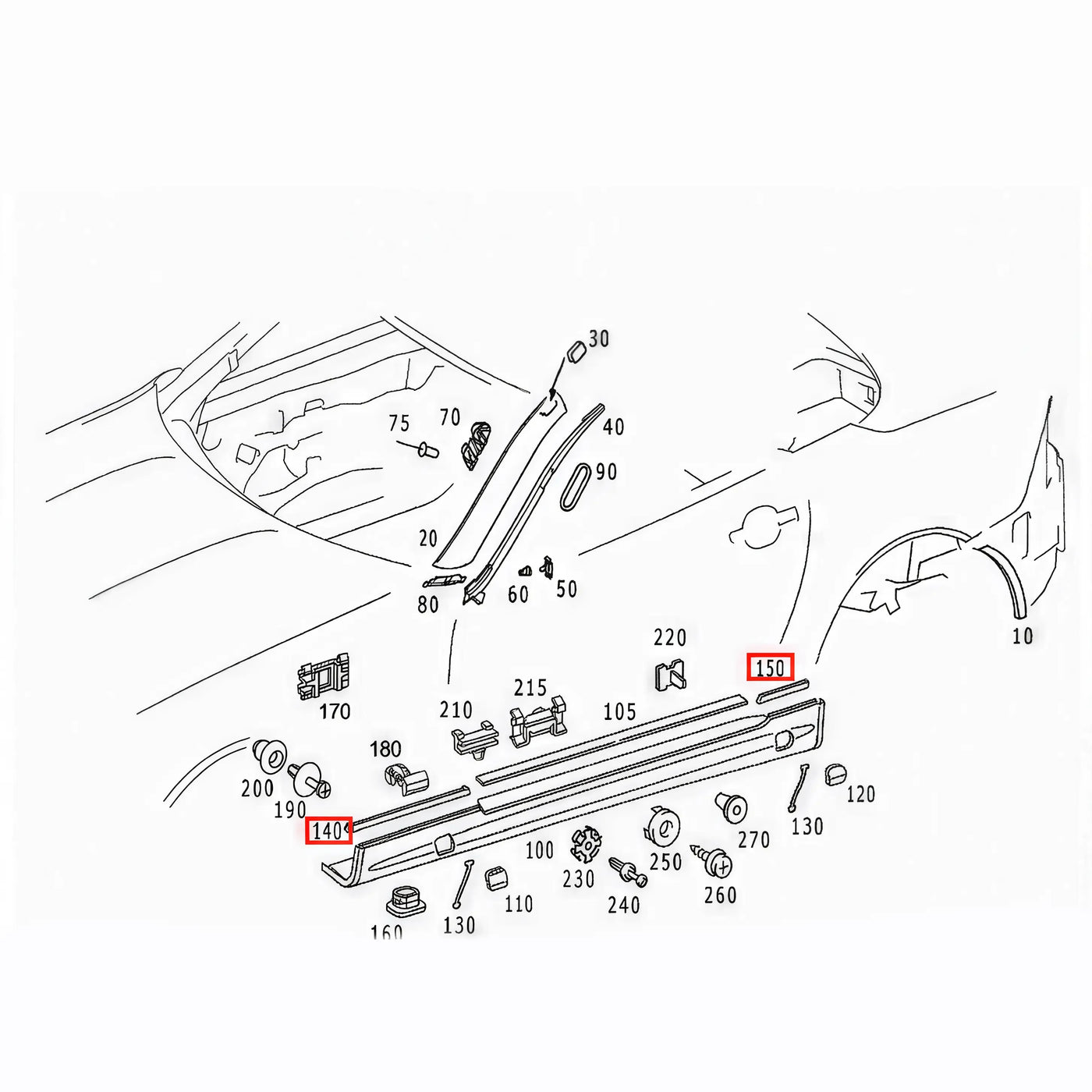 Joints Caoutchouc Bas de Caisse - Mercedes SLK - Revvo