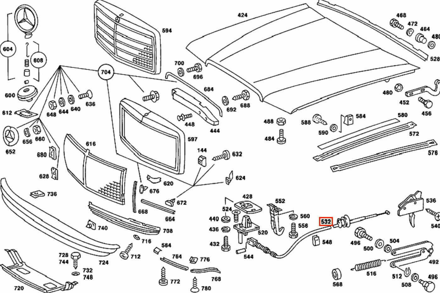 Câble Ouverture Capot Moteur pour Mercedes Classe S W116 - Revvo