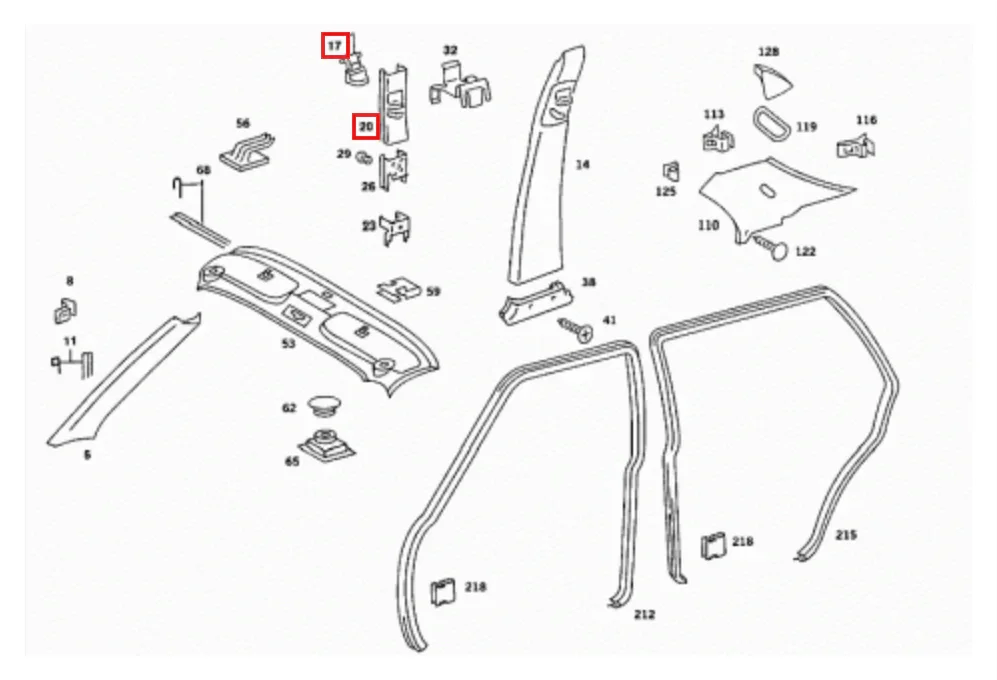 Garniture Ceinture de Sécurité pour Montant de Porte de Mercedes W126 (1979-1991)