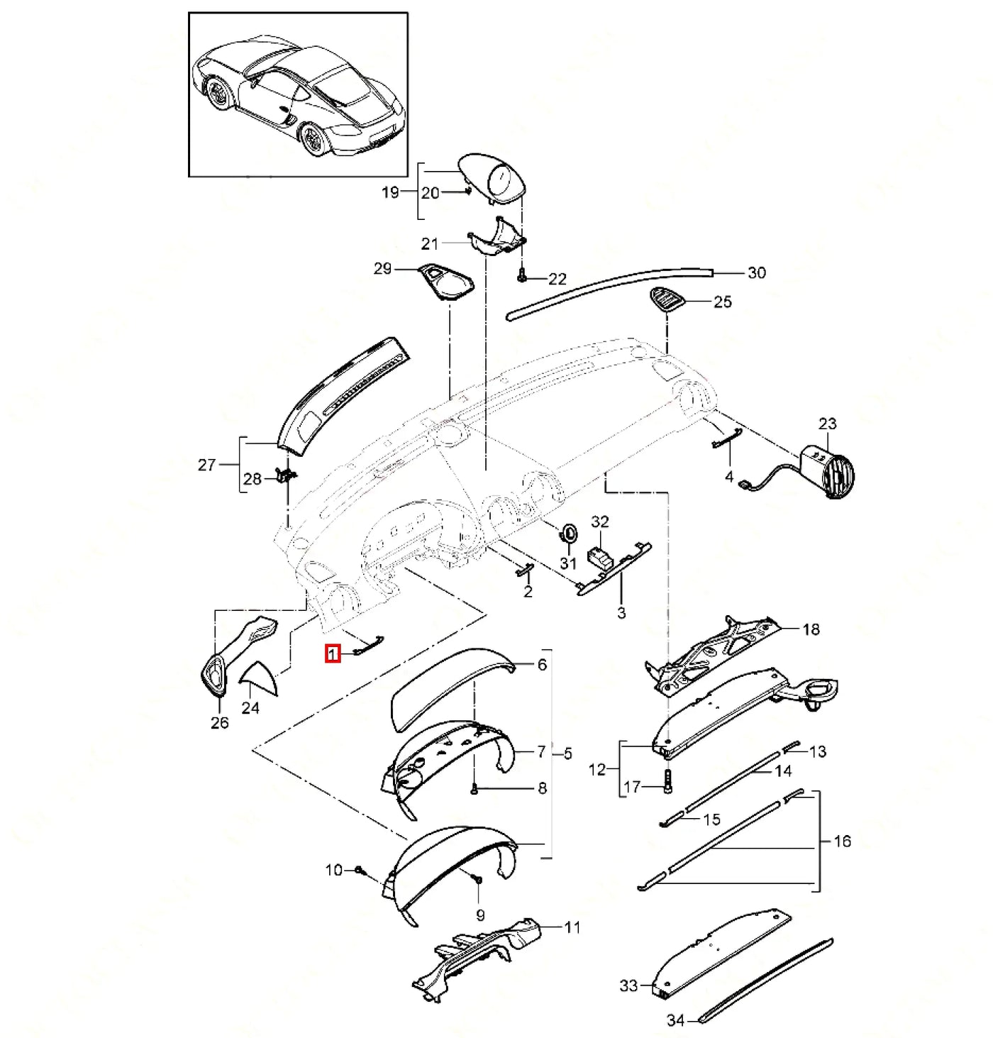 Cache Tableau de Bord - Gauche - Porsche 987 - Revvo