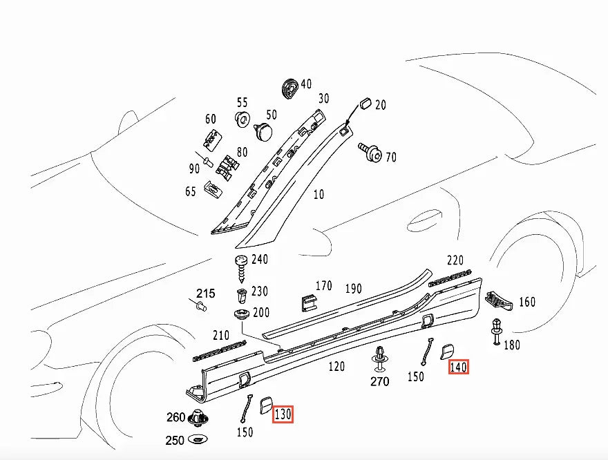 Caches Points de Levage Bas de Caisse pour Mercedes SL R230 (Lot de 4) - Revvo