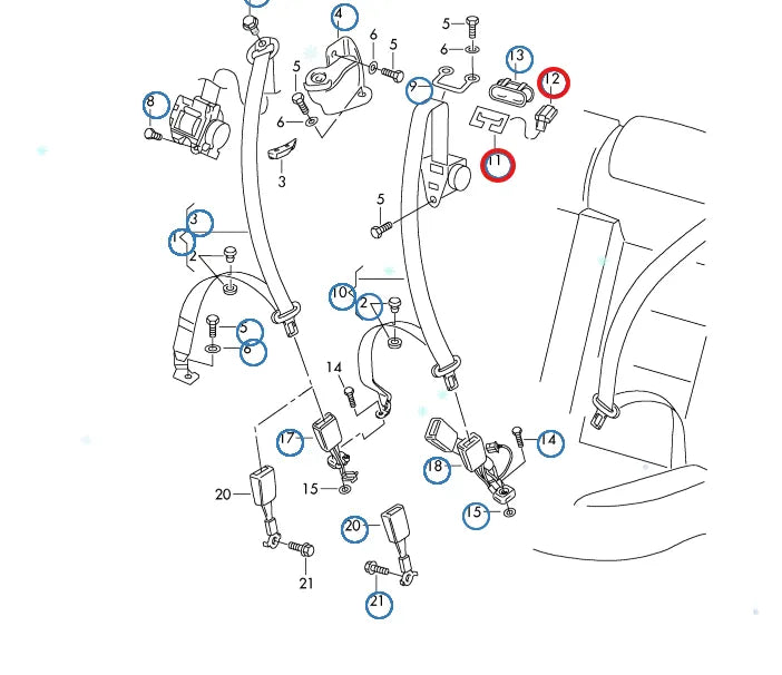 Garniture Ceinture de Sécurité Arrière Centrale pour Volkswagen Phaeton (2002-2016)