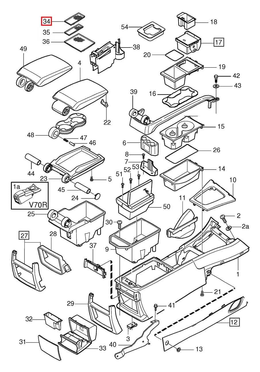 Tapis Caoutchouc Console Centrale (Modèle Moyen) pour Volvo V70 (2000-2007) - Revvo