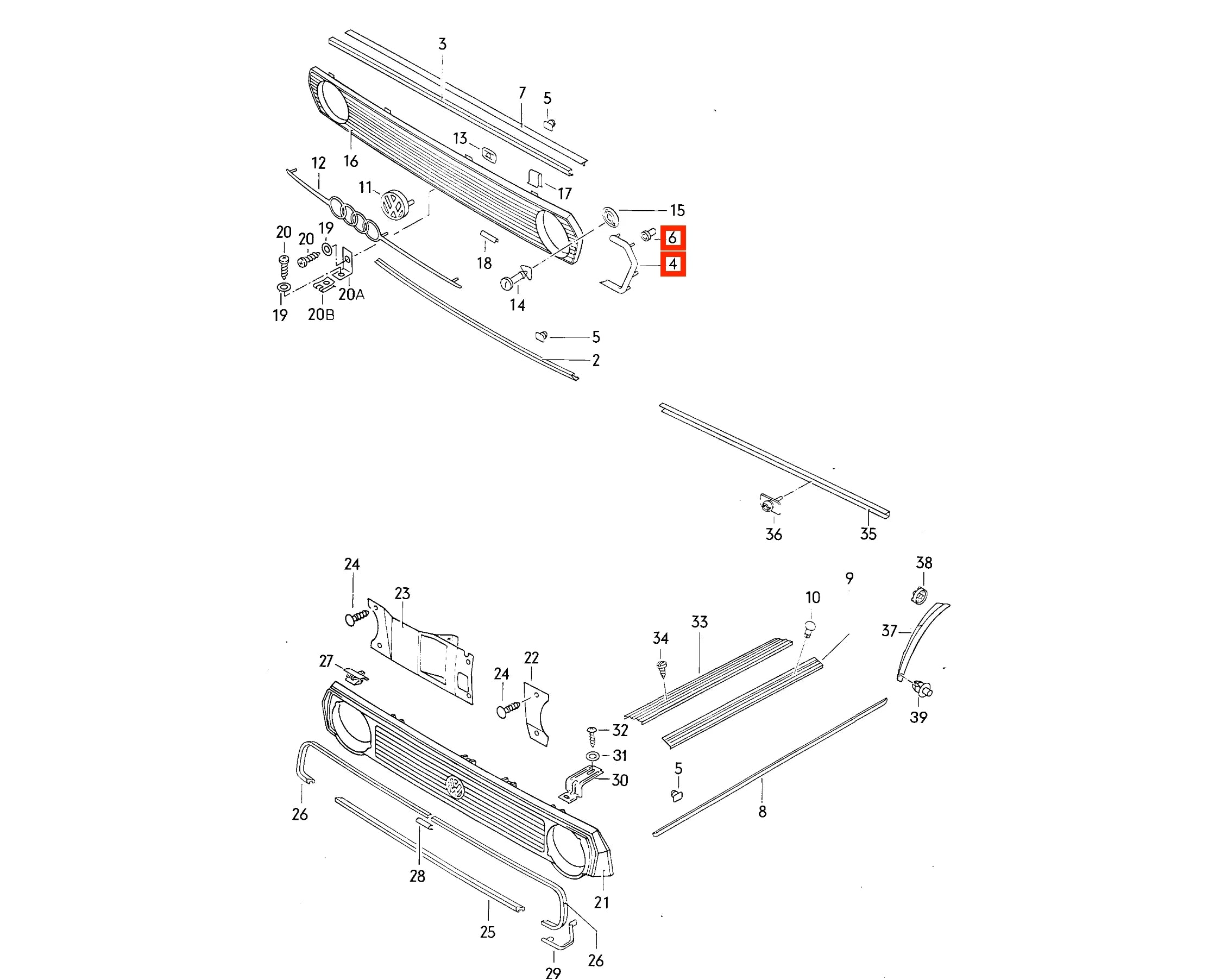 Baguette d’Angle de Calandre / Entourage de Phare pour Audi 50, 80, VW Polo 1 - Revvo