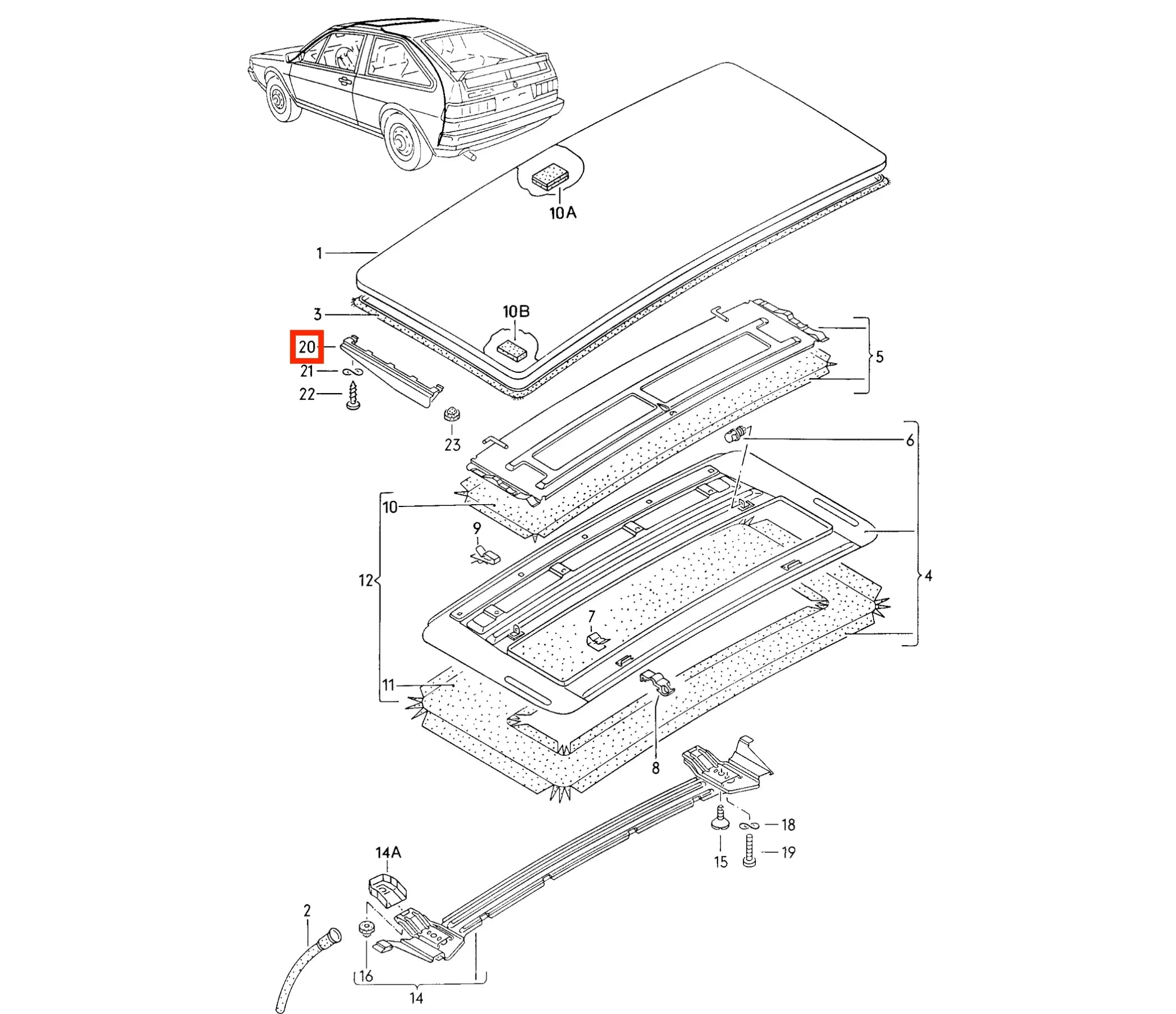 Garniture Ouverture Toit Ouvrant Acier pour Audi et VW des années 80 et 90 - Revvo