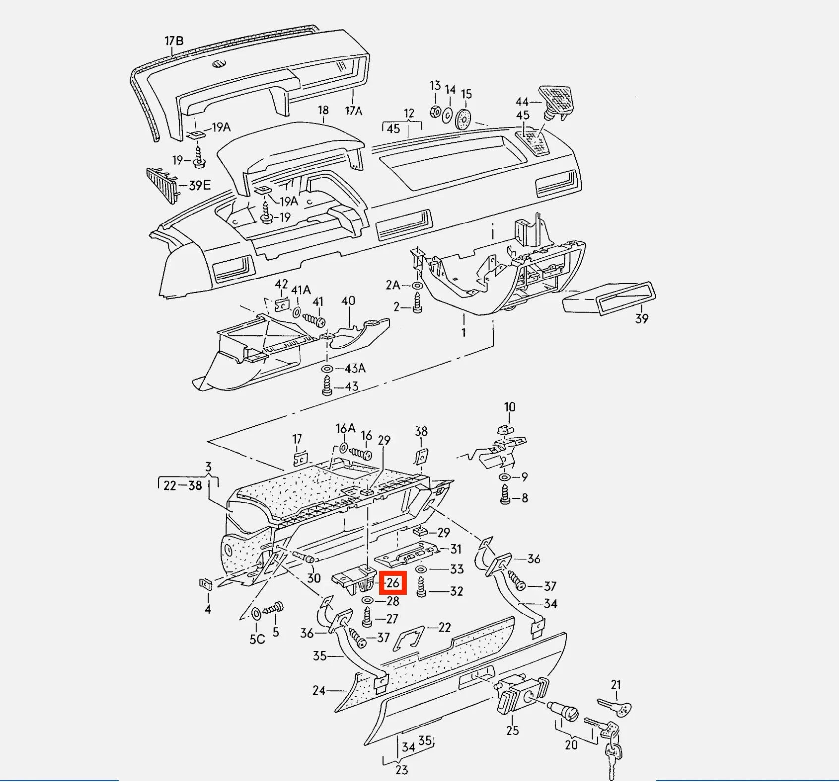 Verrou Supérieur de Boîte à Gants pour Audi 80, 90, 4000 et Quattro B2 (1978-1991)