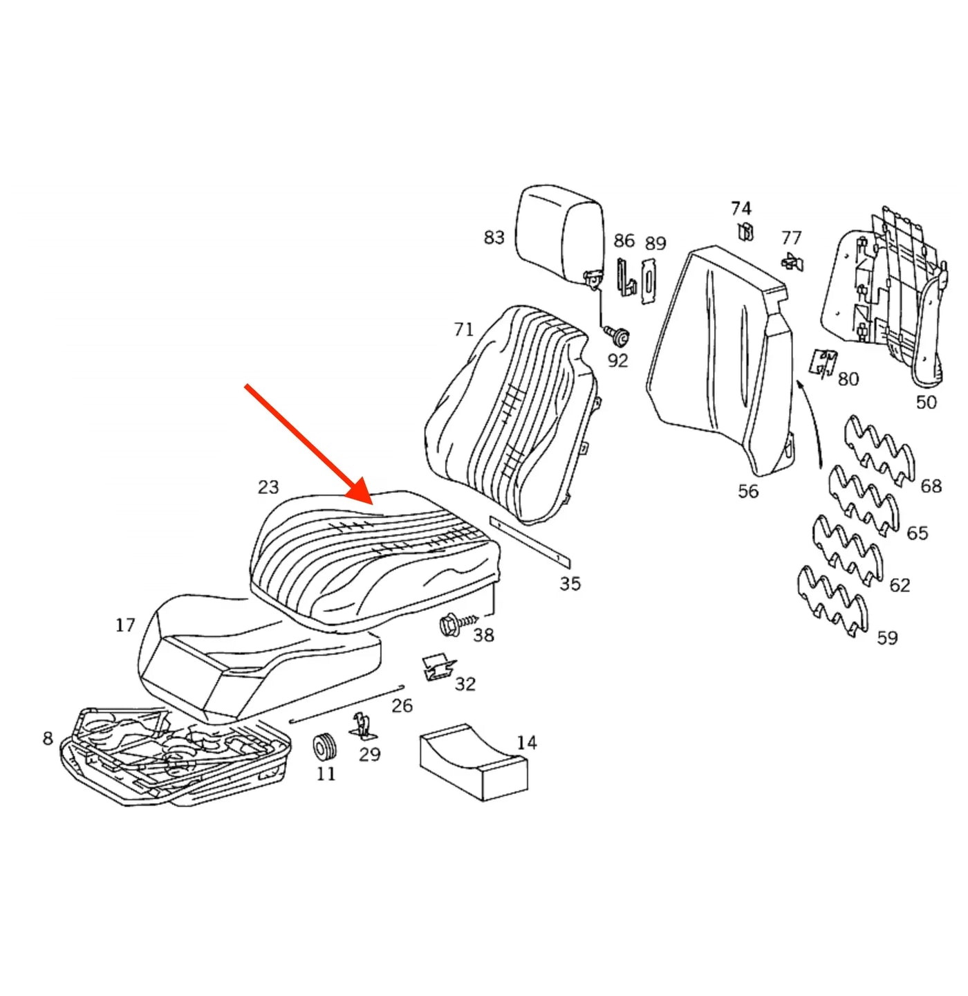Housse Assise Siège Avant pour Mercedes SL R129 phase 2 - Revvo