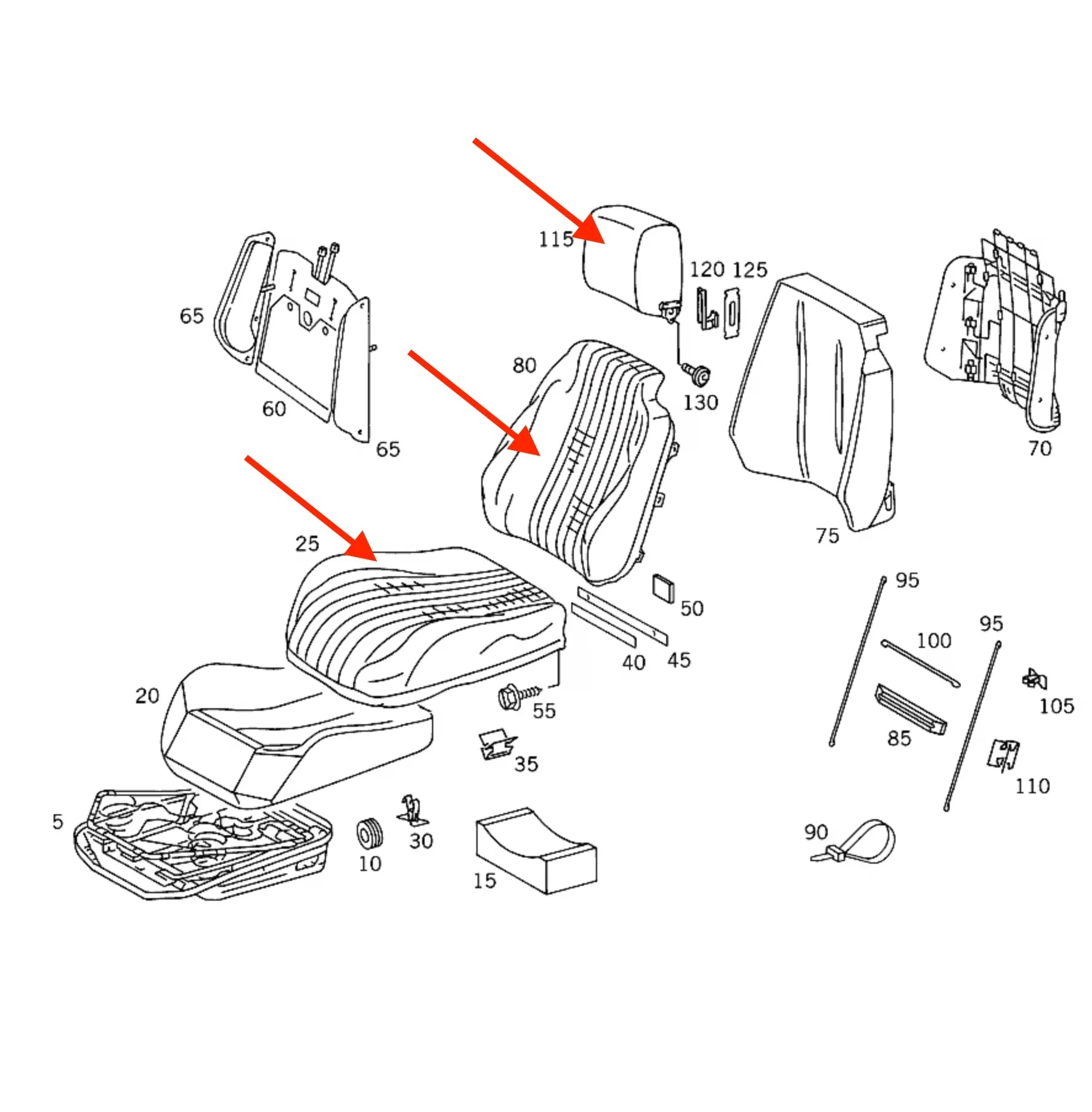 Set Complet Housses Sièges Avant en Cuir pour Mercedes SL R129 phase 1 - Revvo