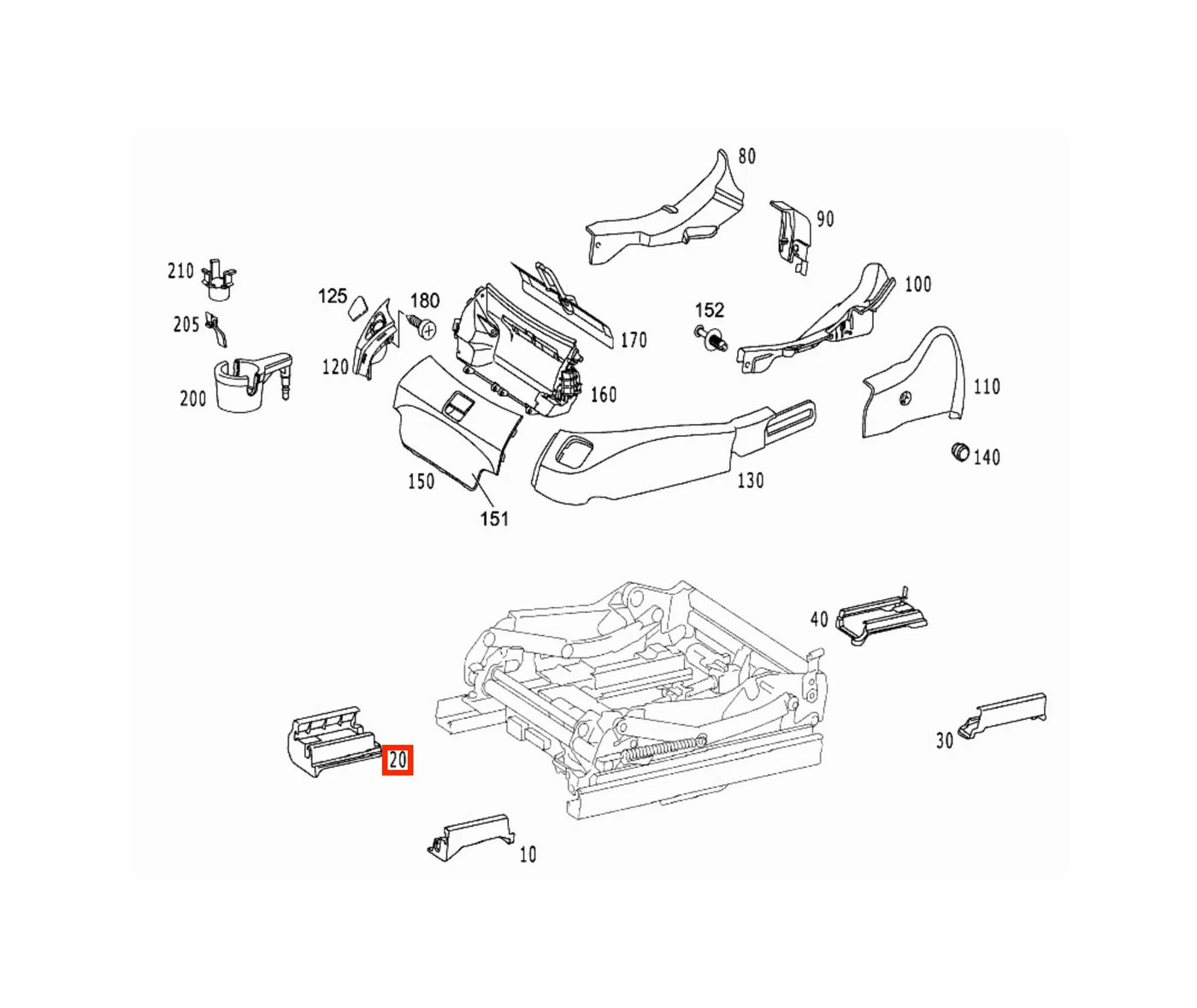 Cache Avant de Rail Intérieur pour Siège de Mercedes SL R230 - Revvo