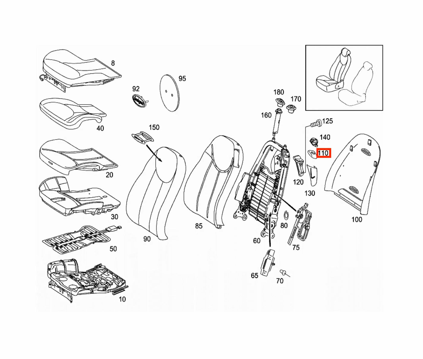 Cache Bouton Réglage Dossier Siège Avant pour Mercedes SL R230 & CL C215 - Revvo