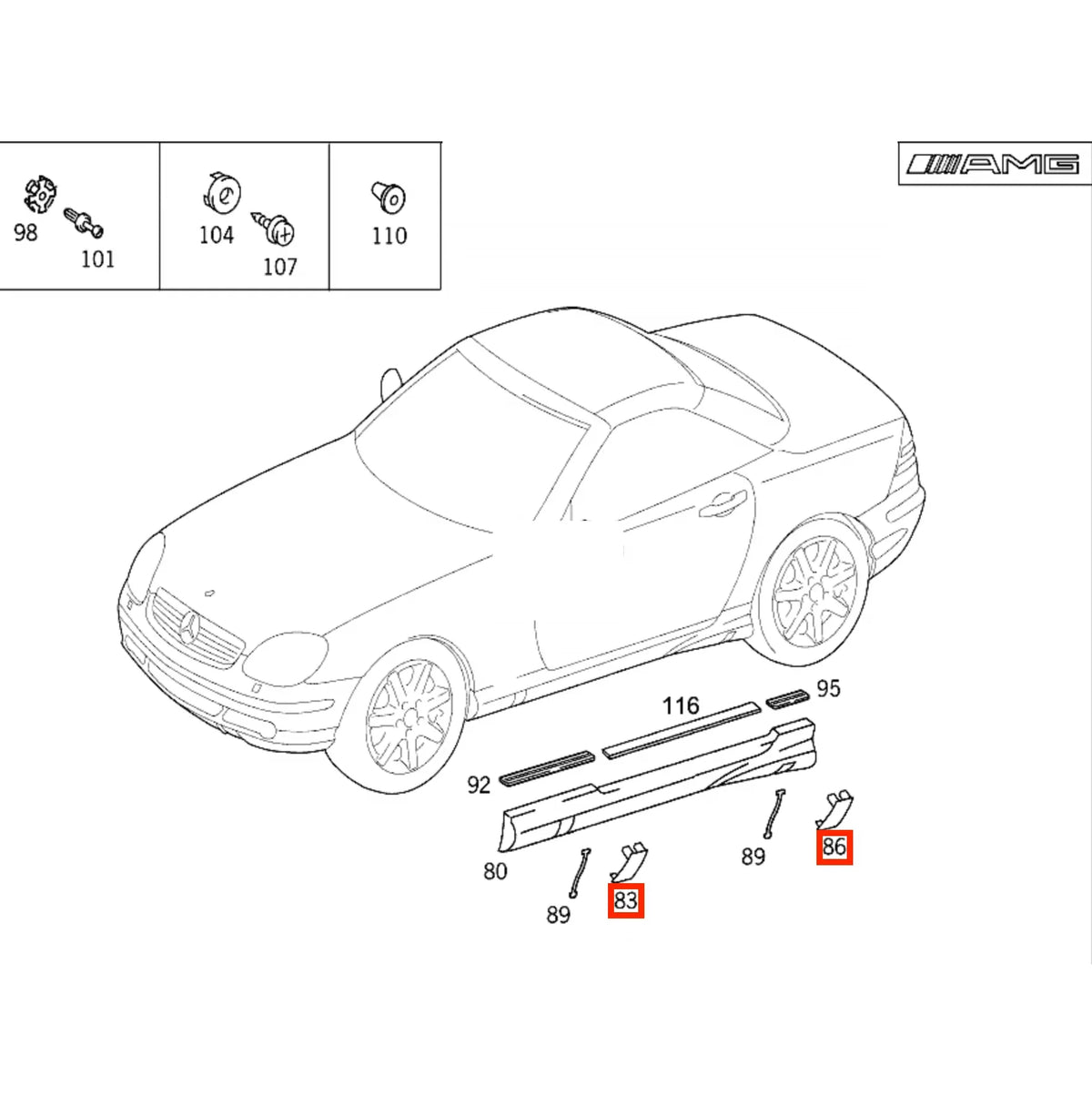 Cache Point de Levage Jupe pour Mercedes SLK R170 AMG (1996-2004)