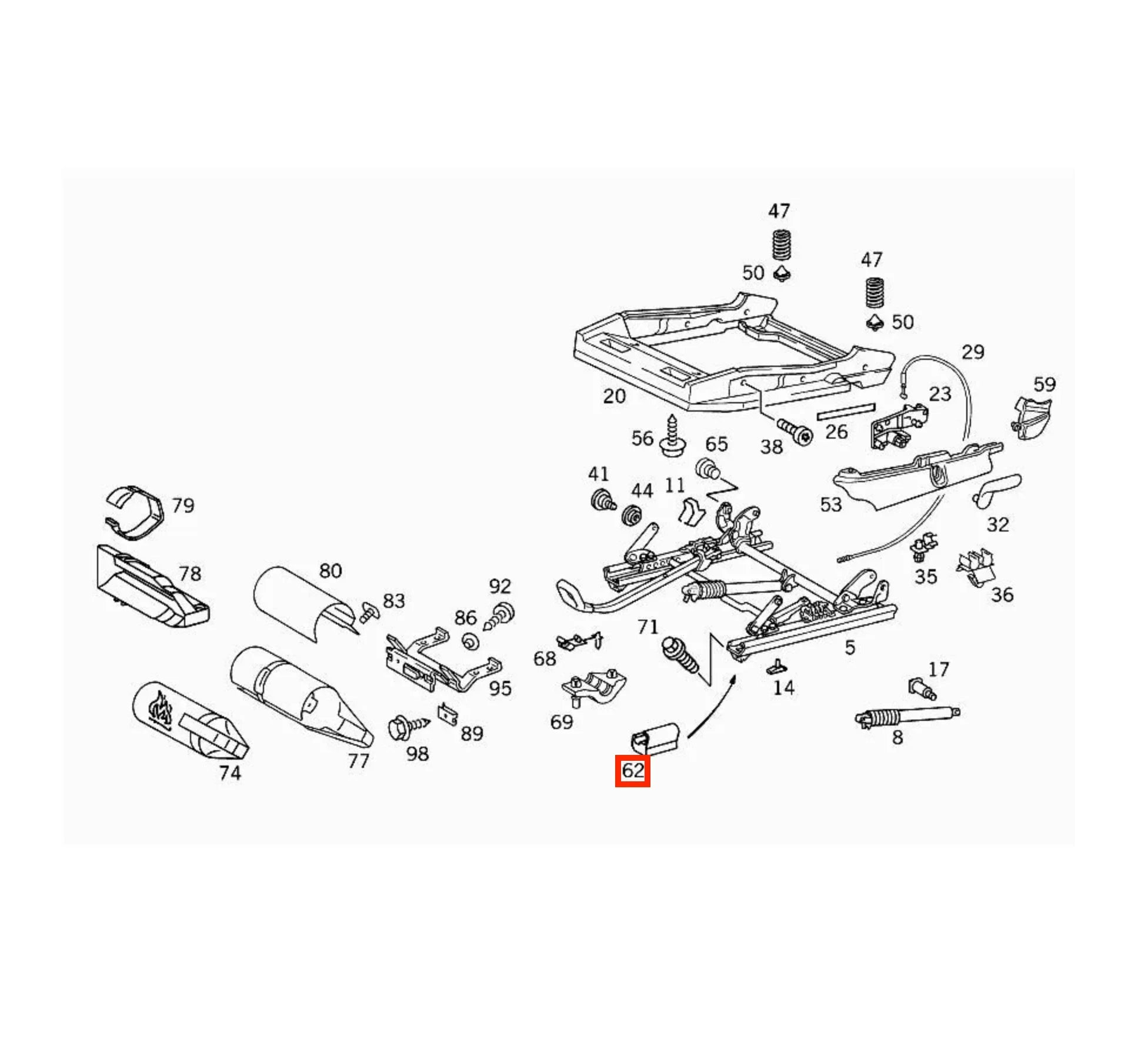 Garniture Rail de Siège Avant pour Mercedes SLK R170, W202, CLK W208 et W210