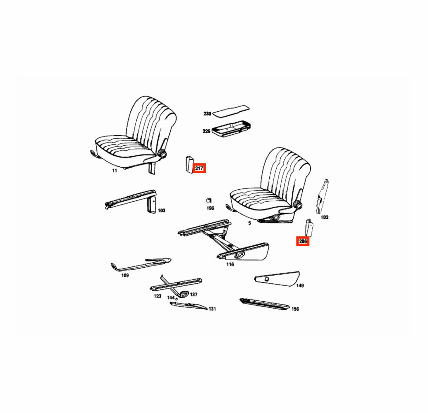 Garniture Rail Extérieur de Siège Avant pour Mercedes W108, W109 et W111 - Revvo