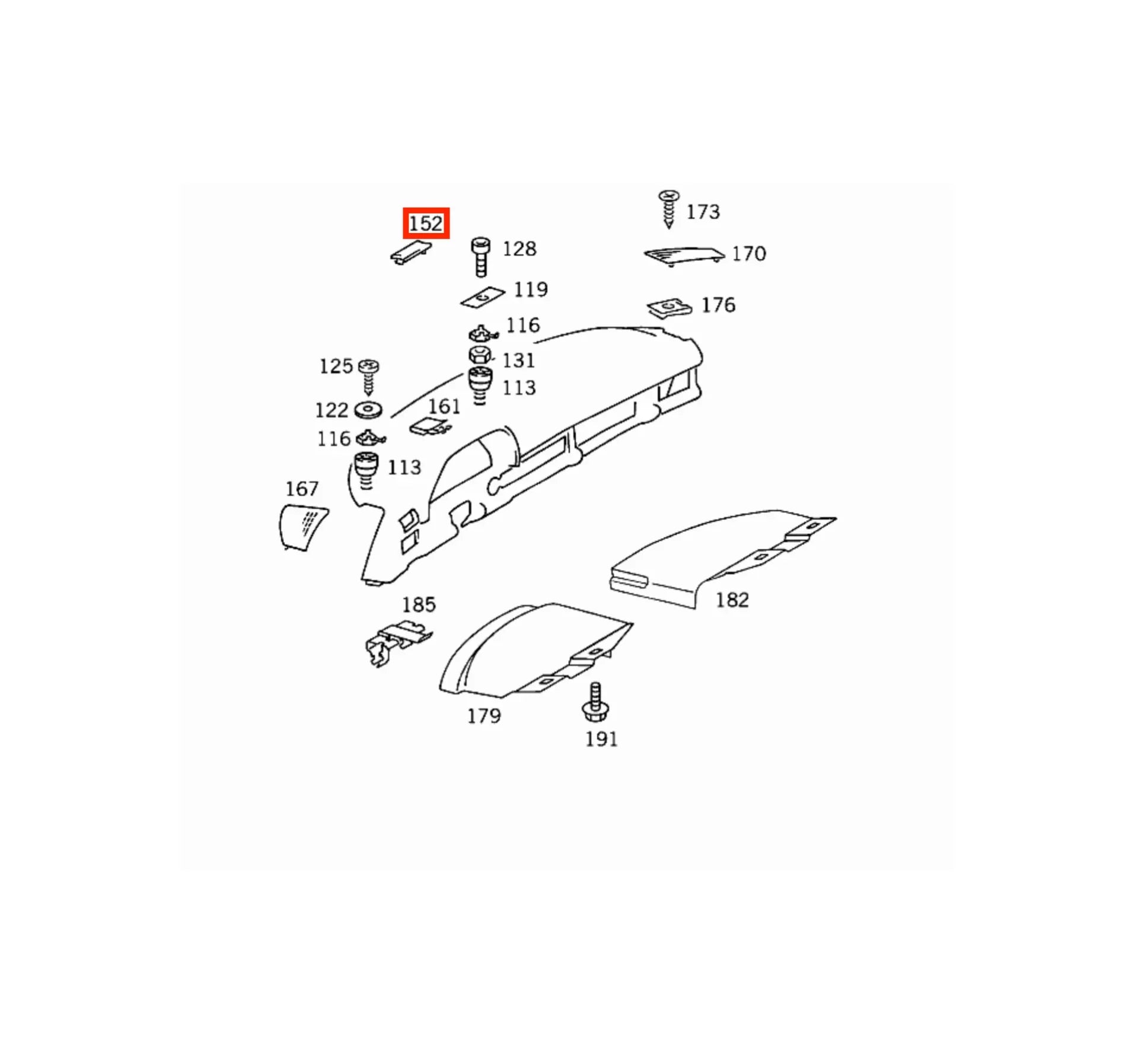Cache Supérieur Central Tableau de Bord pour Mercedes Classe S W126 / SEC C126 (1979-1991) - Revvo