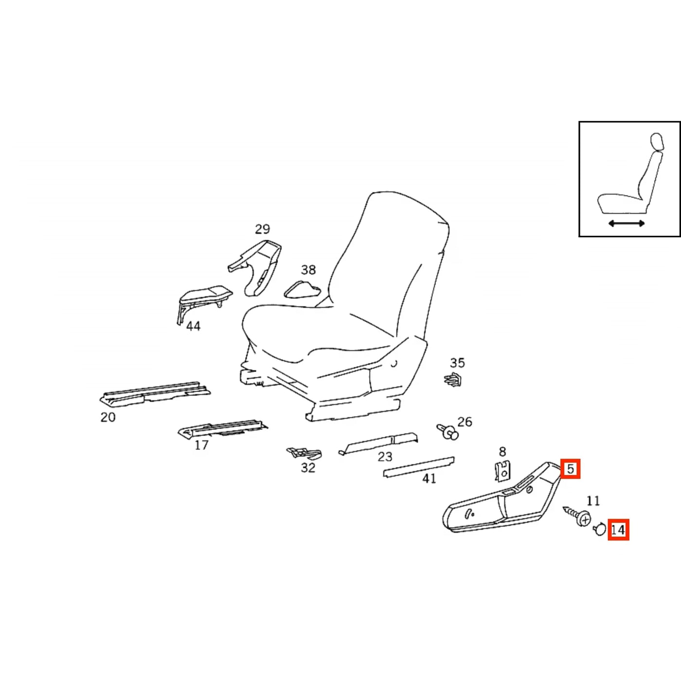 Garniture Latérale de Siège pour Mercedes Classe S W140 (1991-1998) - Revvo