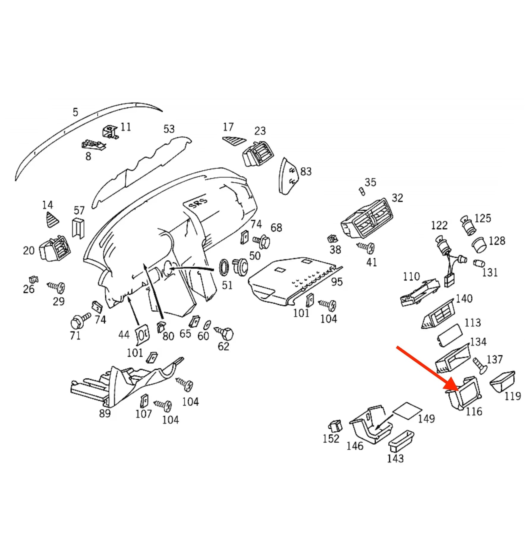 Garniture Bois de Cendrier Console Centrale pour Mercedes W202 (1993-2000) - Revvo