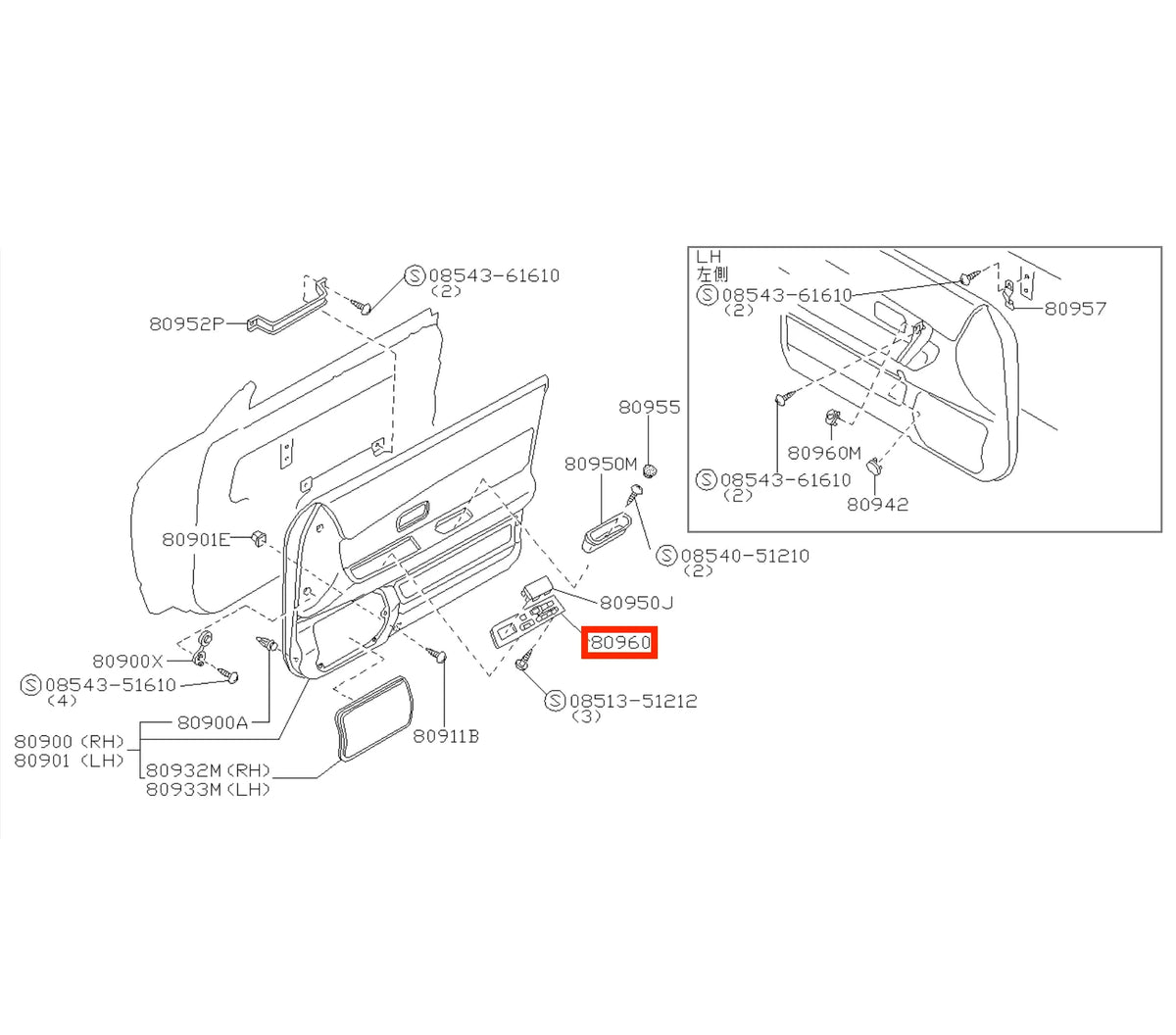 Garniture Commande de Vitre Conducteur pour Nissan Skyline R32 (1989-1994)