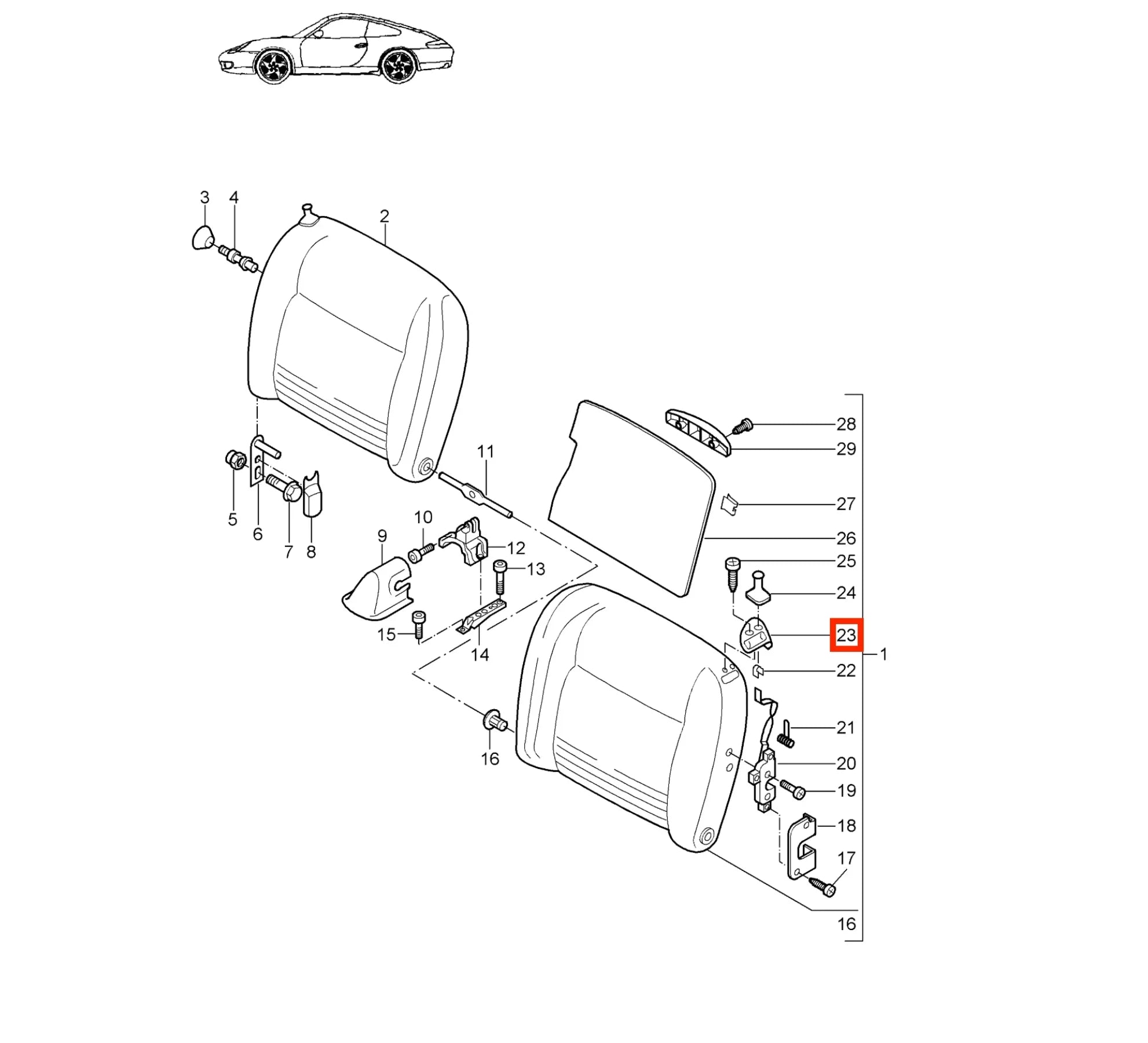 Cache Bouton Déverrouillage de Dossier Arrière pour Porsche 911 997 - Revvo