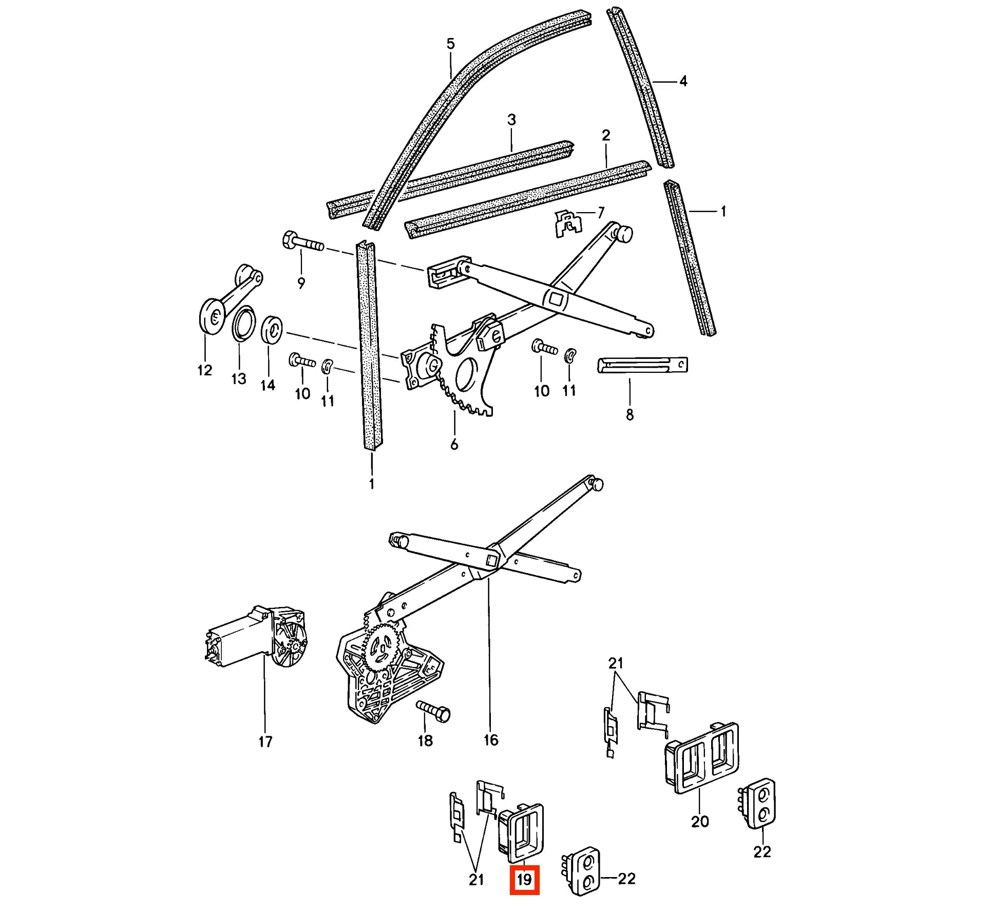 Support Commande de Vitre pour Porsche 924 et 944 (version B)