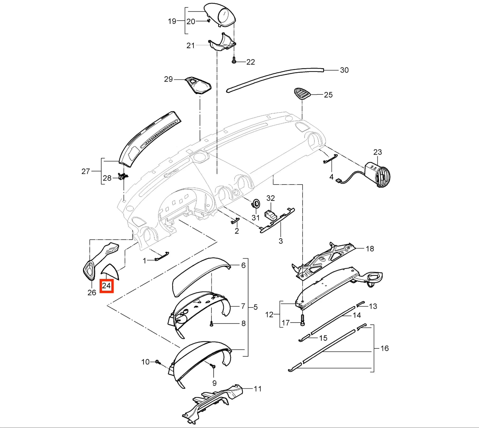 Cache Latéral de Tableau de Bord pour Porsche 987 Boxster / Cayman - Revvo