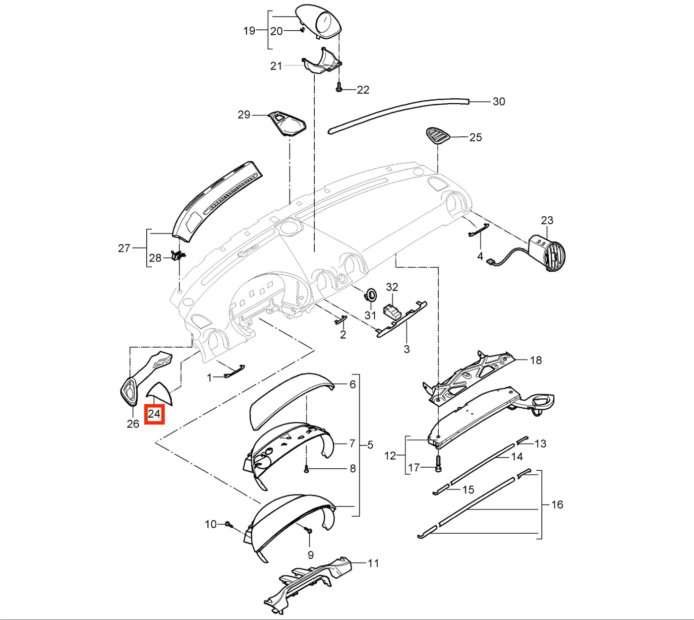 Cache Latéral de Tableau de Bord pour Porsche 987 Boxster / Cayman - Revvo