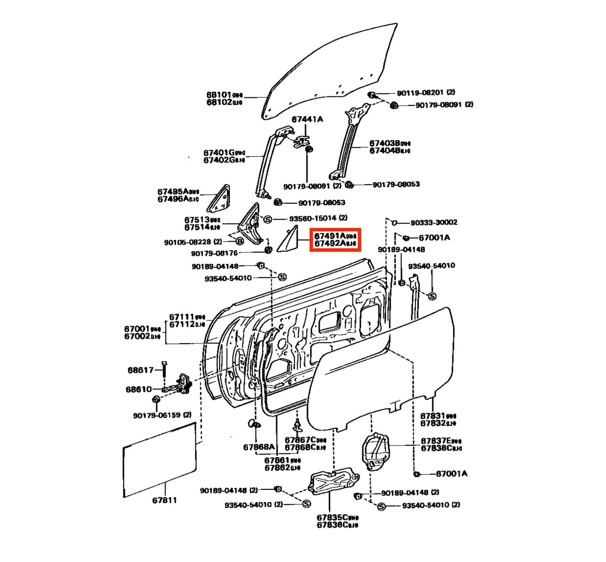 Cache Intérieur Rétroviseur Latéral pour Toyota Celica T180 (1989-1993)