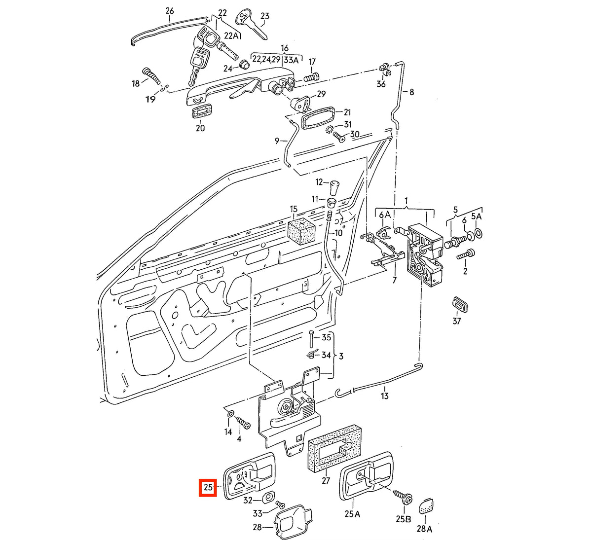 Garniture Poignée de Porte Intérieure pour Volkswagen Golf 1, Porsche 924/944 et Audi 80 B2