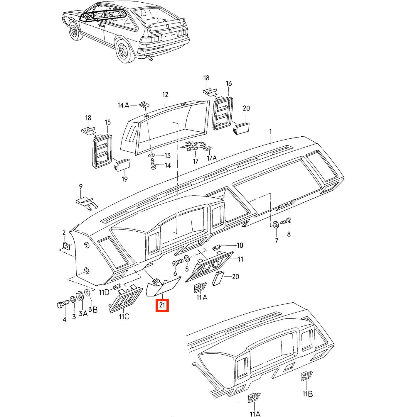 Garniture Tableau de Bord pour Volkswagen Scirocco 2 (1981-1992)
