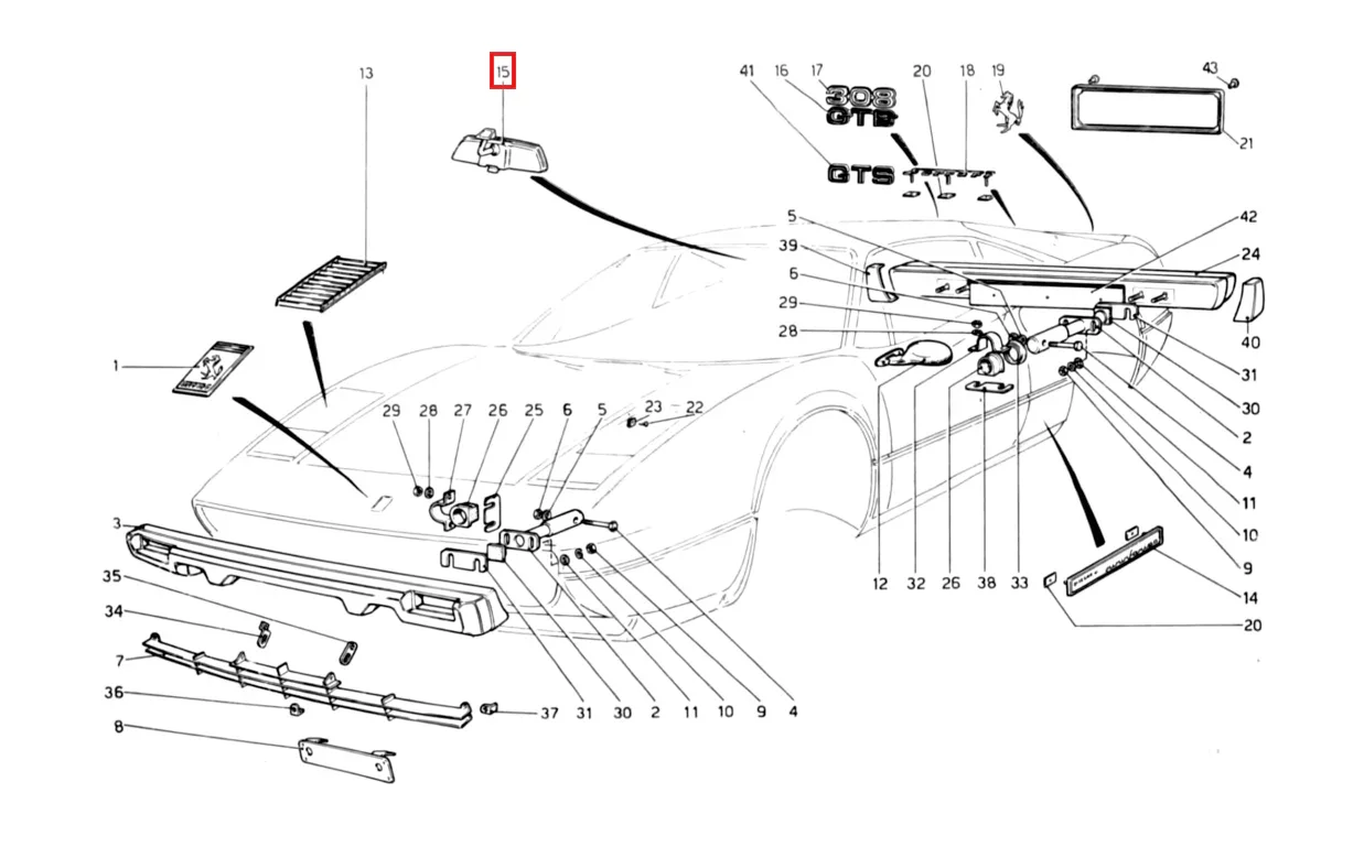 Rétroviseur Intérieur pour Ferrari 288 / 308 / 328 / 512BB - Revvo