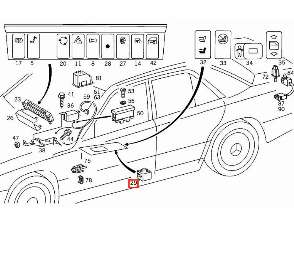 Interrupteur Rétroviseurs pour Mercedes SLK R170 / SL 129 / E W124 / C W202 - Revvo