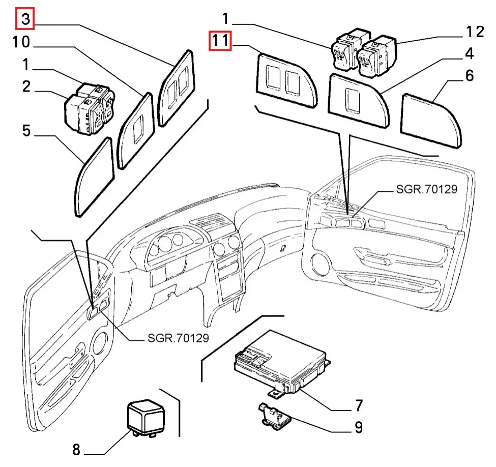 Garniture Commande de Vitre Conducteur pour Alfa Romeo 145 (1994-2001)