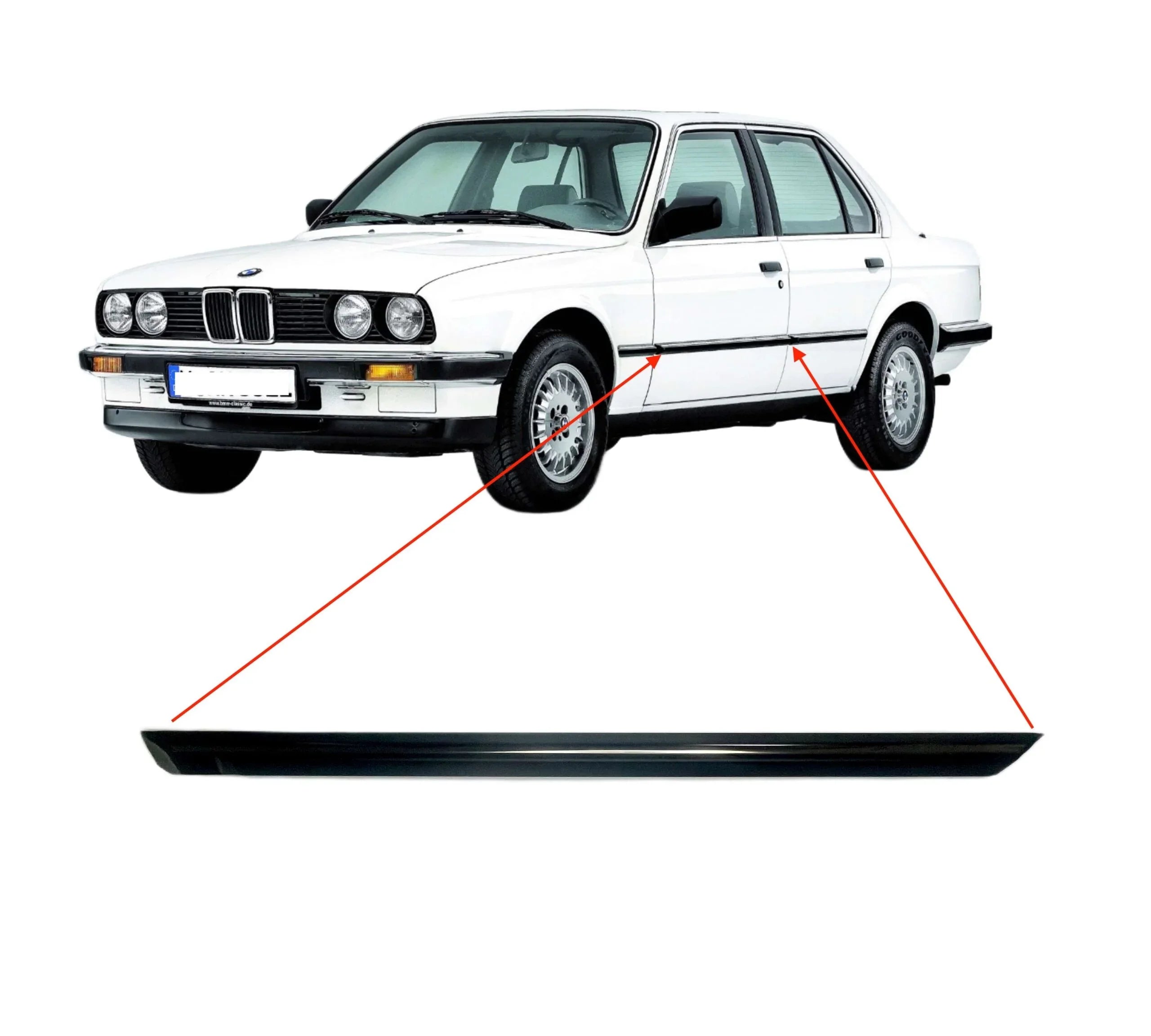 Baguette de Porte Avant Chromée pour BMW E30 Berline (phase 2) - Revvo
