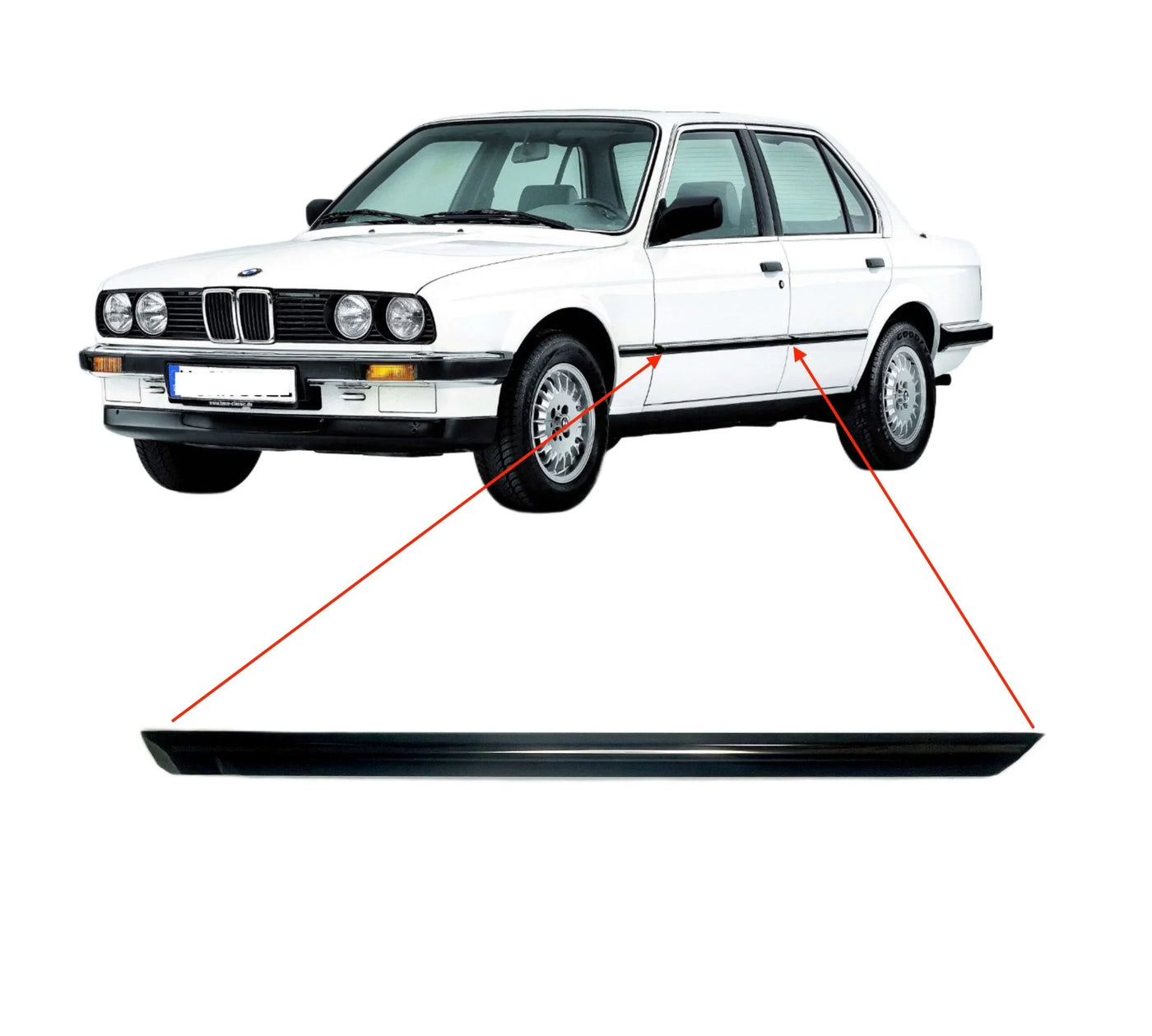 Baguette de Porte Avant Chromée pour BMW E30 Berline (phase 2) - Revvo
