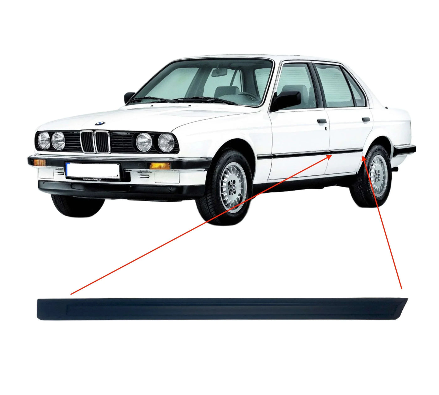 Baguette Noire de Porte Arrière Gauche pour BMW E30 Berline (phase 2) - Revvo