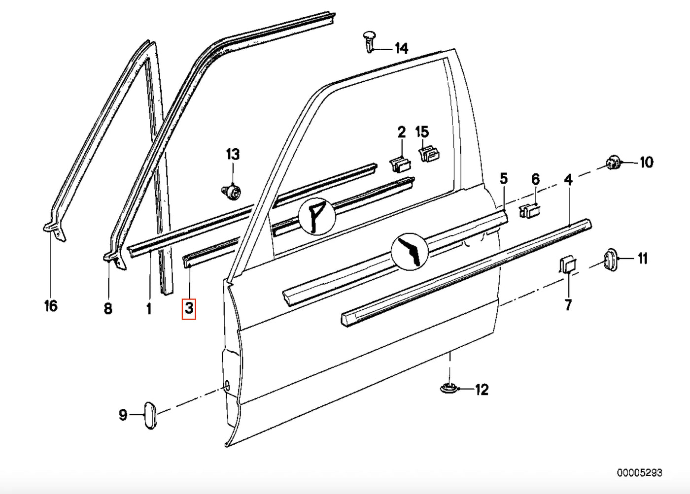 Lèche-Vitre Intérieur de Porte Avant pour BMW E30 Berline (phase 2) - Revvo