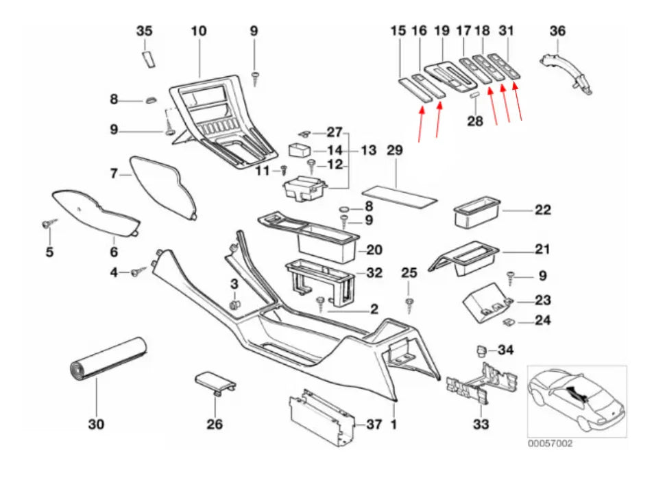 Cache Bouton Console Centrale (côté gauche) pour BMW Série 8 E31 - Revvo